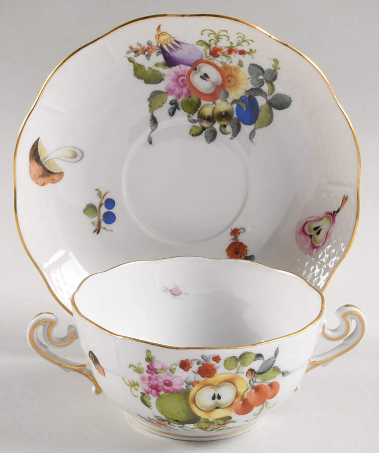 Fruits & Flowers (BFR) Flat Cream Soup Bowl & Saucer Set by Herend-1