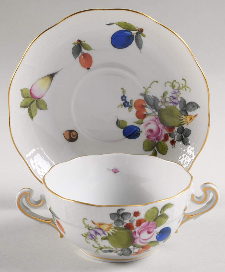 Fruits & Flowers (BFR) Flat Cream Soup Bowl & Saucer Set by Herend-1