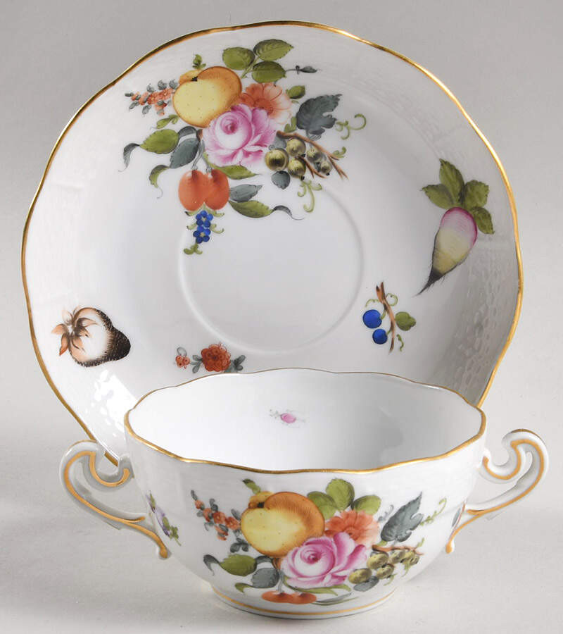 Fruits & Flowers (BFR) Flat Cream Soup Bowl & Saucer Set by Herend-1