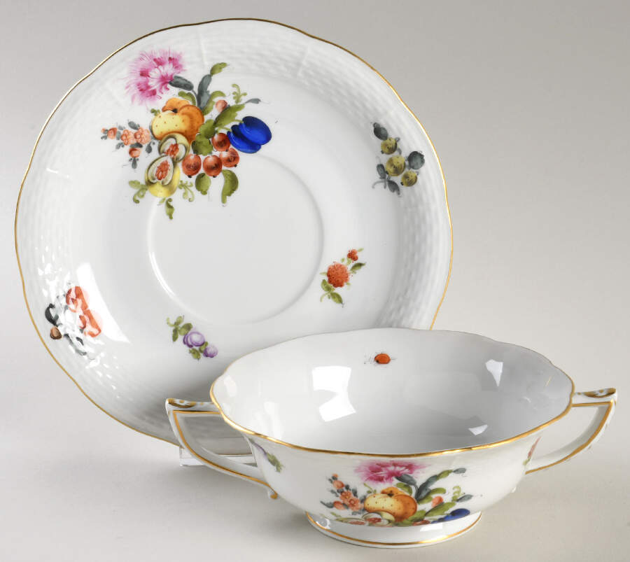 Fruits & Flowers (BFR) Footed Cream Soup Bowl & Saucer Set by Herend-1