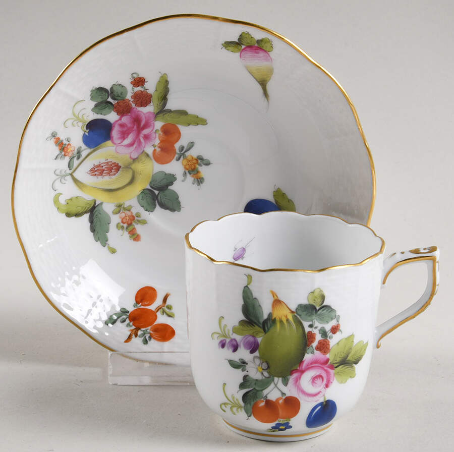 Fruits & Flowers (BFR) Flat Demitasse Cup & Saucer Set by Herend-1