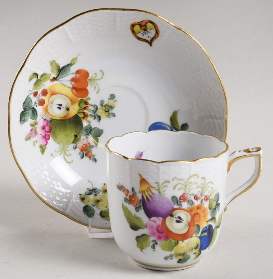 Fruits & Flowers (BFR) Flat Demitasse Cup & Saucer Set by Herend-1