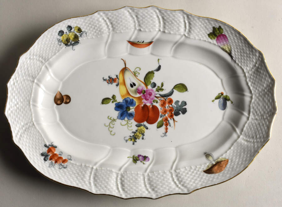 Fruits & Flowers (BFR) 13" Oval Serving Platter by Herend-1