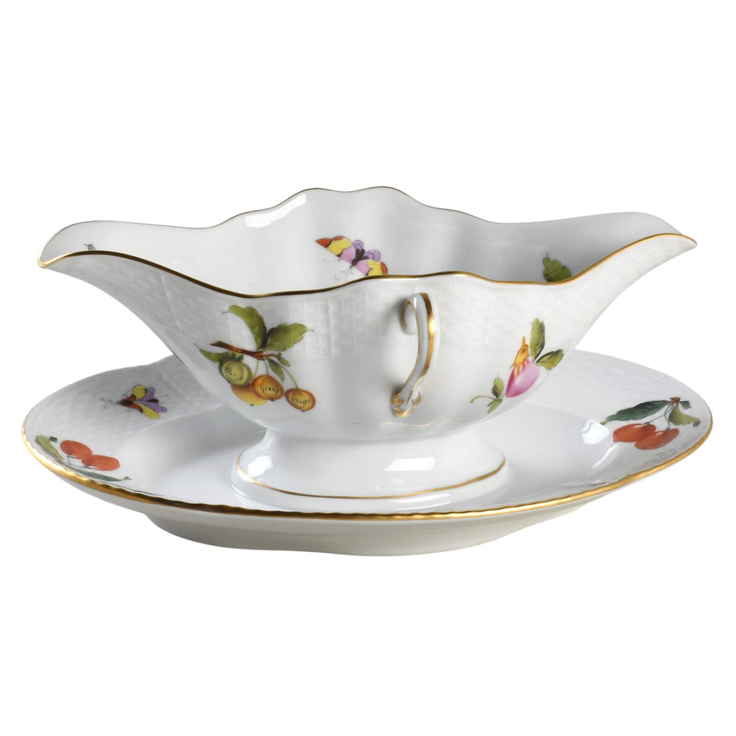 Fruits & Flowers (BFR) Gravy Boat with Attached Underplate by Herend-1