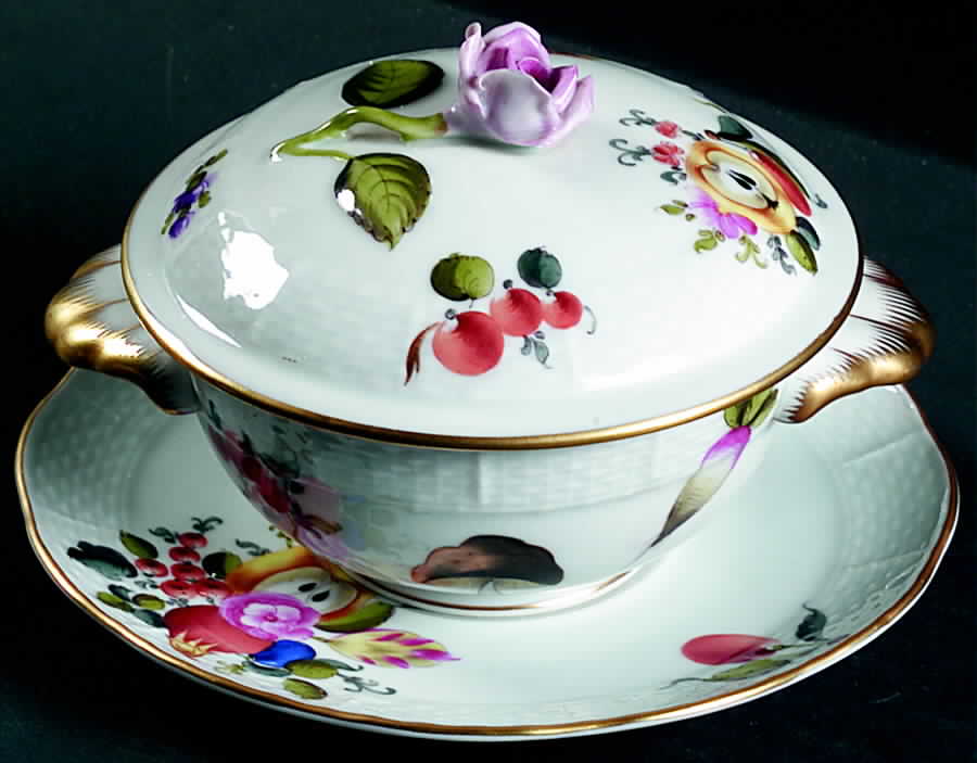 Fruits & Flowers (BFR) Cream Soup Bowl & Saucer Set with Lid by Herend-1