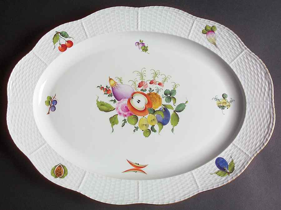 Fruits & Flowers (BFR) 14" Oval Serving Platter by Herend-1