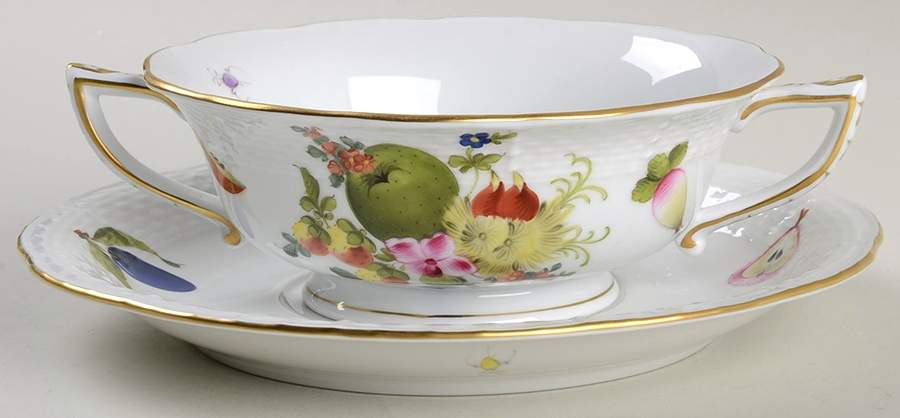 Fruits & Flowers (BFR) Footed Cream Soup Bowl & Saucer Set by Herend-1