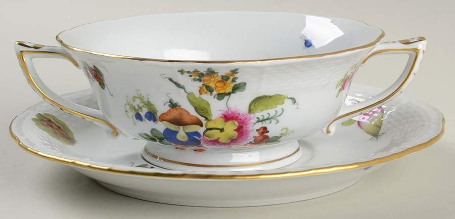 Fruits & Flowers (BFR) Footed Cream Soup Bowl & Saucer Set by Herend-1