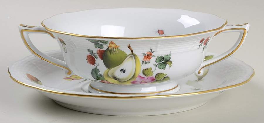Fruits & Flowers (BFR) Footed Cream Soup Bowl & Saucer Set by Herend-1