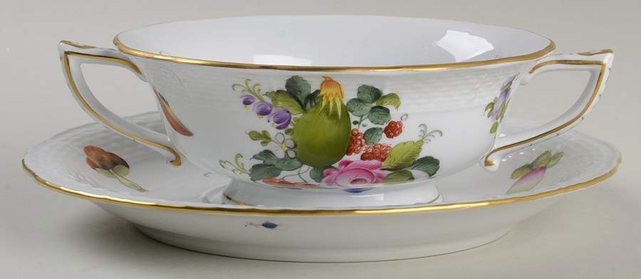 Fruits & Flowers (BFR) Footed Cream Soup Bowl & Saucer Set by Herend-1