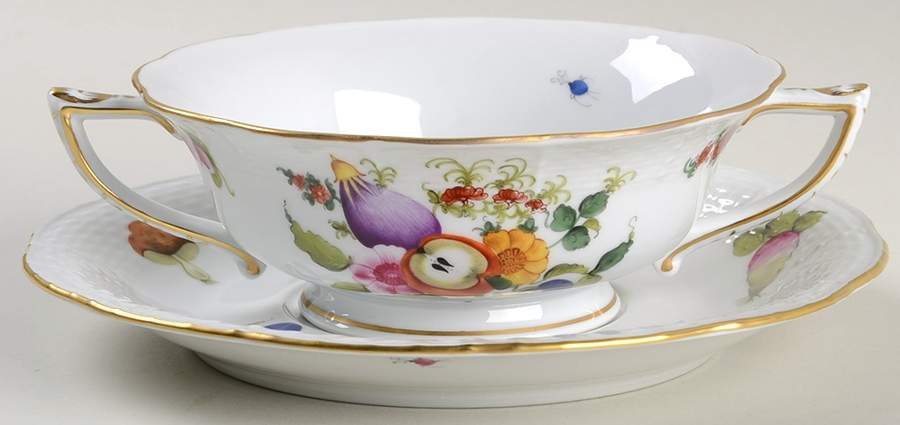 Fruits & Flowers (BFR) Footed Cream Soup Bowl & Saucer Set by Herend-1