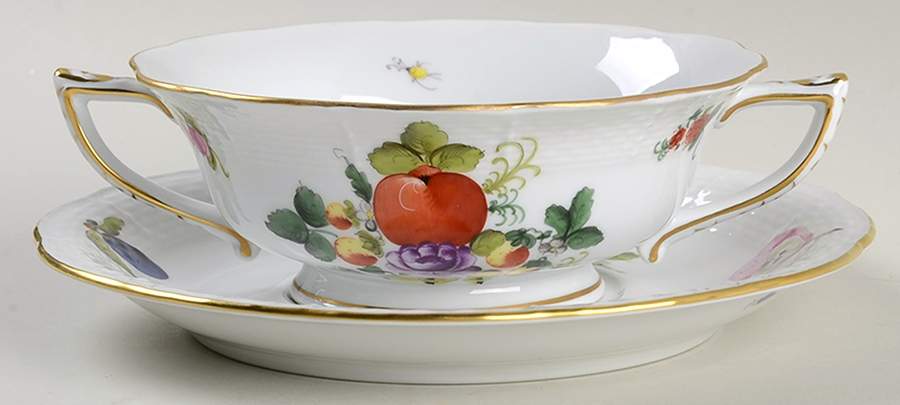 Fruits & Flowers (BFR) Footed Cream Soup Bowl & Saucer Set by Herend-1
