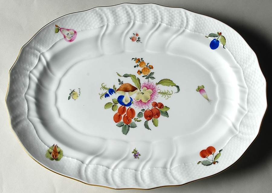 Fruits & Flowers (BFR) 15" Oval Serving Platter by Herend-1