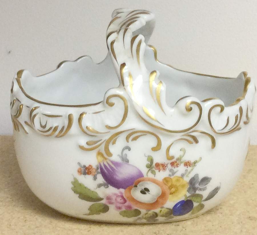 Fruits & Flowers (BFR) Small Oval Basket with Handle by Herend-1