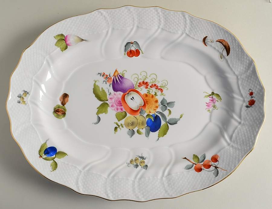 Fruits & Flowers (BFR) 16" Oval Serving Platter by Herend-1