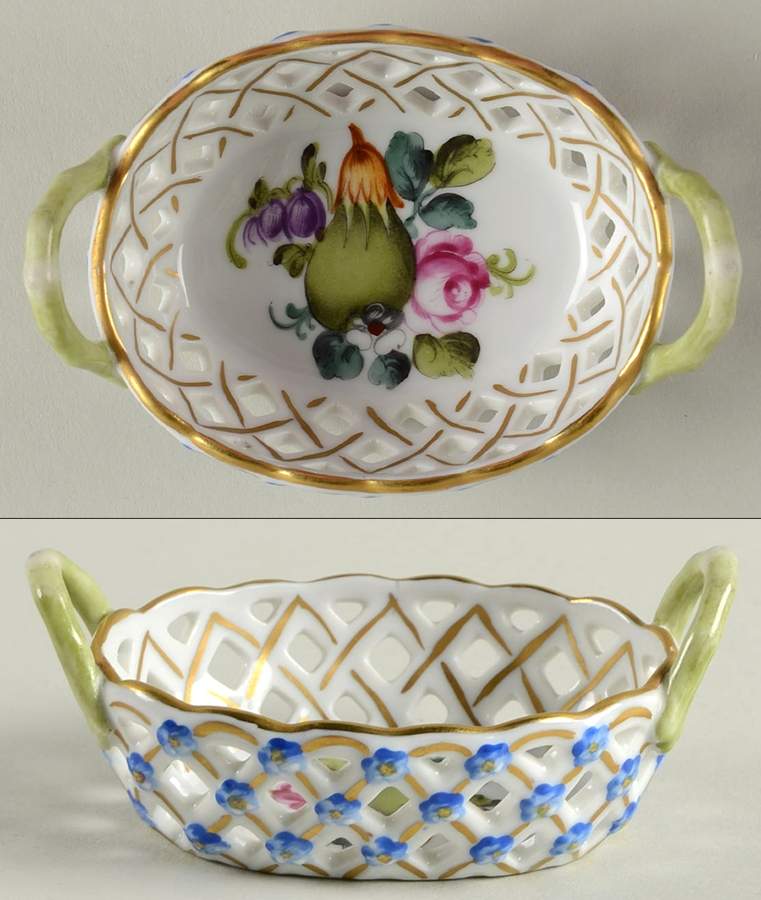 Fruits & Flowers (BFR) Small-Handled Open Weave Basket by Herend-1