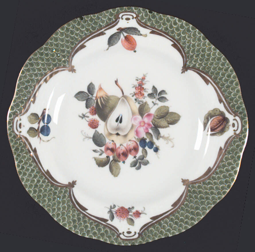 Fruit and Flowers Green (BFR EV) Bread & Butter Plate by Herend-1