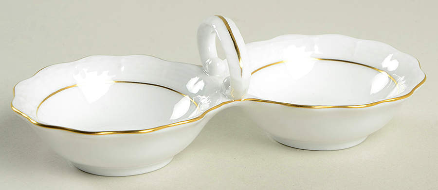 Golden Edge Newer (HDE) Twin Salt Dip W/Center Handle by Herend-1