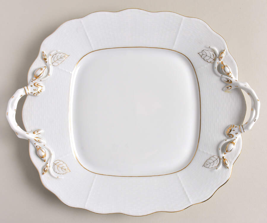 Golden Edge Newer (HDE) Square Handled Cake Plate by Herend-1