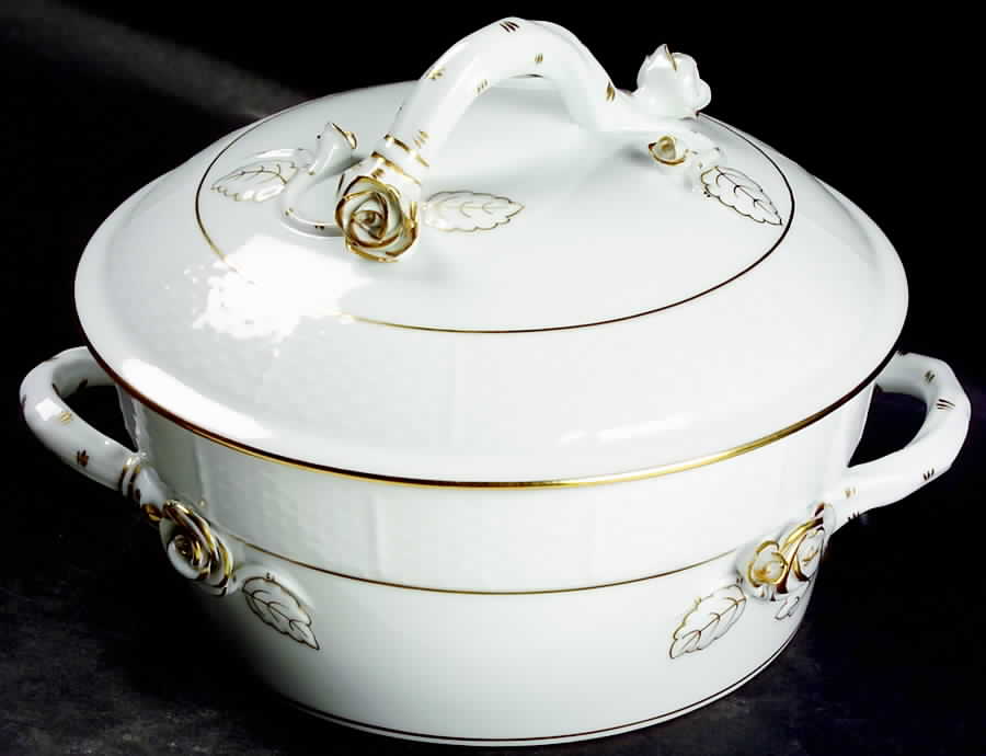 Golden Edge Newer (HDE) Small Round Covered Vegetable by Herend-1