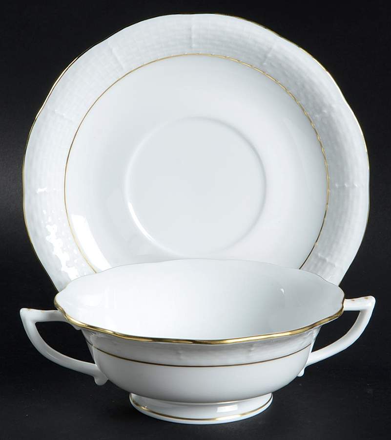 Golden Edge Newer (HDE) Footed Cream Soup Bowl & Saucer Set by Herend-1
