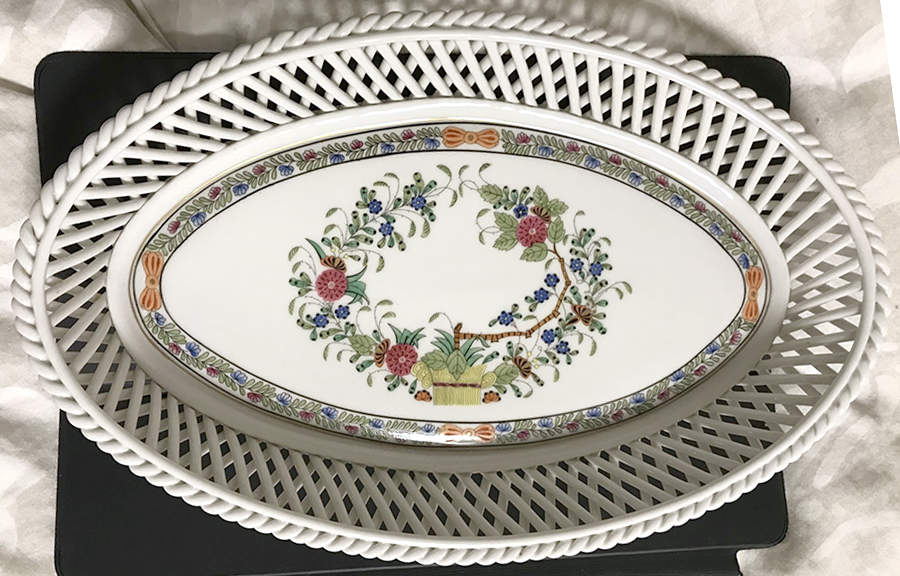 Indian Basket Muliticolor (FD) 10" Oval Open Weave Basket by Herend-1