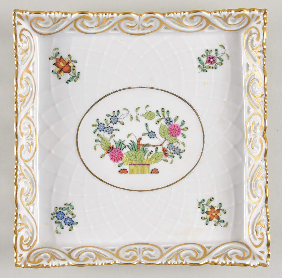 Indian Basket Muliticolor (FD) 6" Square Tray by Herend-1