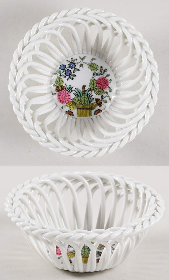 Indian Basket Muliticolor (FD) 3" Small Open Weave Basket by Herend-1