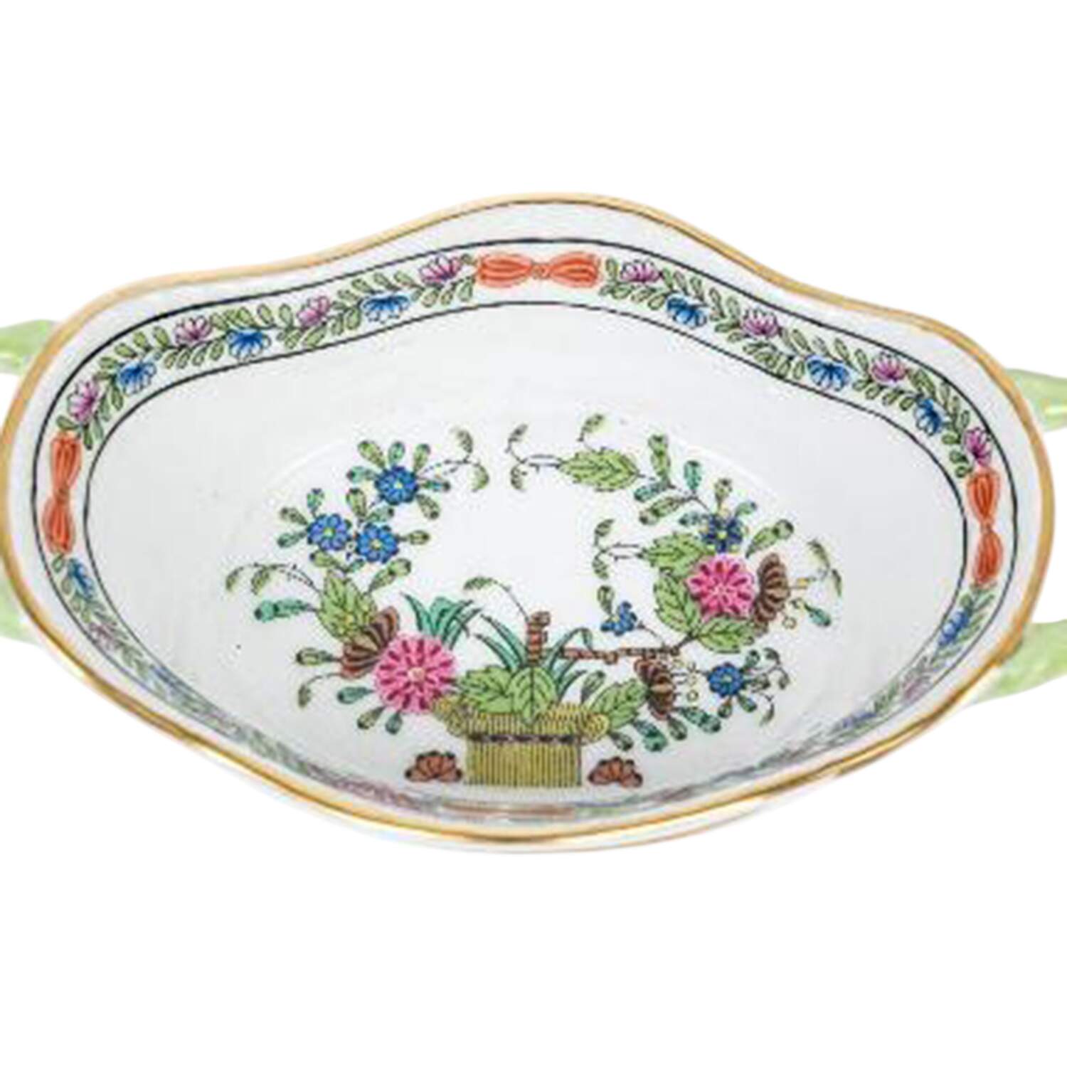 Indian Basket Muliticolor (FD) 4" Oval Basket with Handles by Herend-1