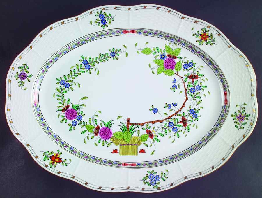 Indian Basket Muliticolor (FD) 14" Oval Serving Platter by Herend-1