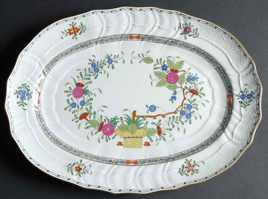 Indian Basket Muliticolor (FD) 15" Oval Serving Platter by Herend-1