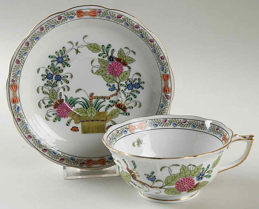 Indian Basket Muliticolor (FD) Footed Cup & Saucer Set by Herend-1