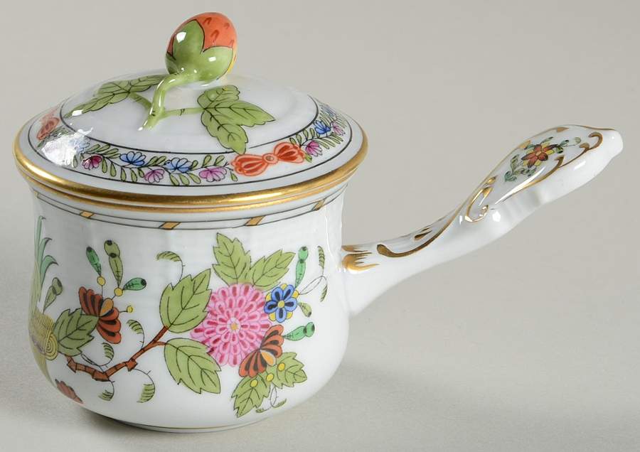 Indian Basket Muliticolor (FD) (2 Pc) Pot de Creme w/Stick Handle by Herend-1