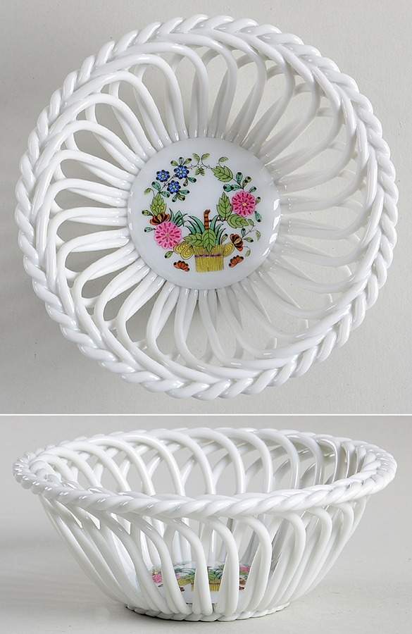 Indian Basket Muliticolor (FD) 4" Round Open Weave Basket by Herend-1