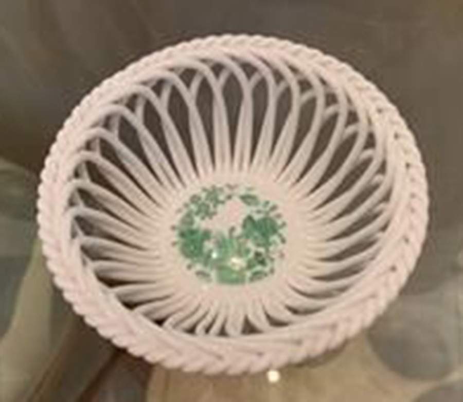 Indian Basket Green (FV) 4" Round Open Weave Basket by Herend-1
