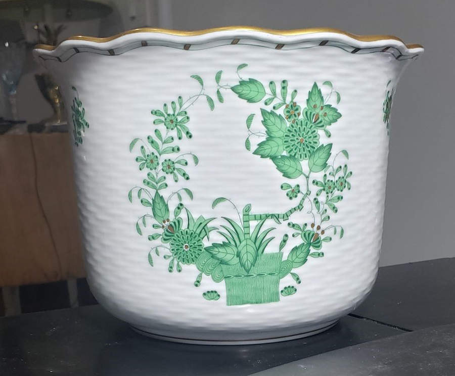 Indian Basket Green (FV) 5" Cachepot by Herend-1