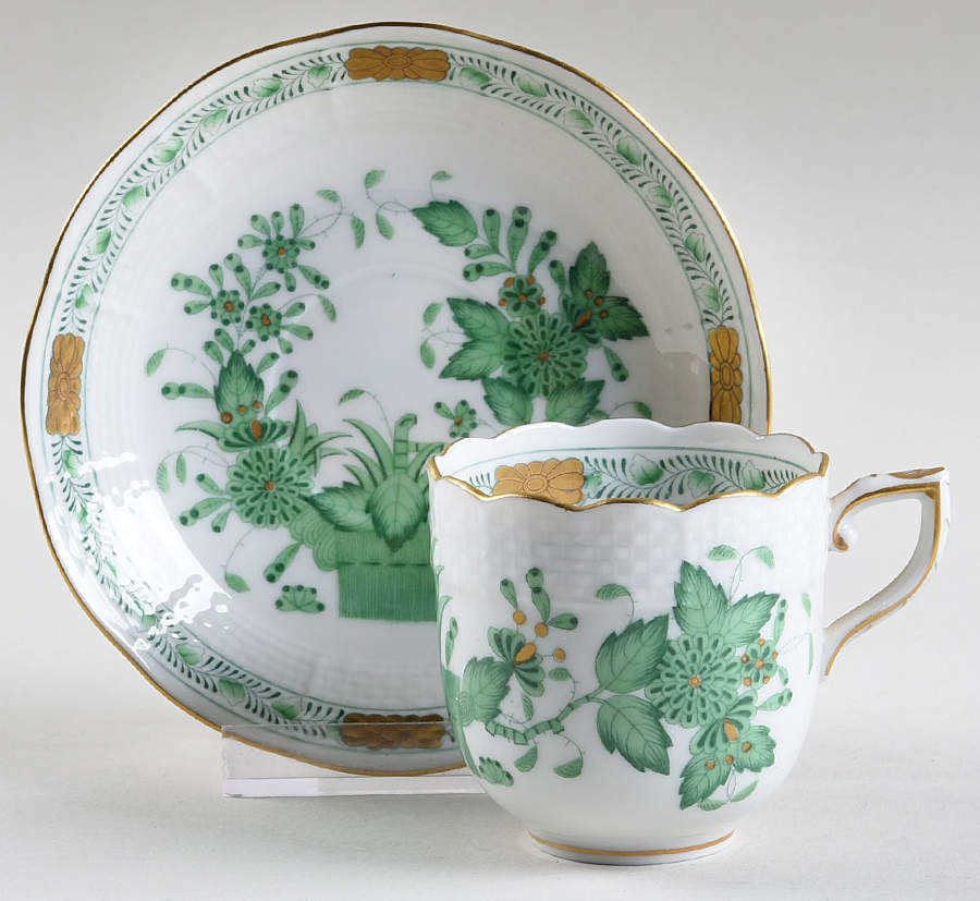 Indian Basket Green (FV) Flat Demitasse Cup & Saucer Set by Herend-1