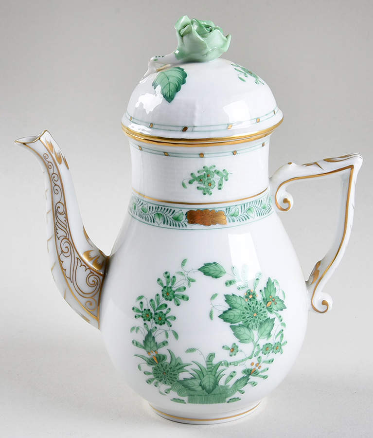 Indian Basket Green (FV) Mini Coffee Pot & Lid by Herend-1