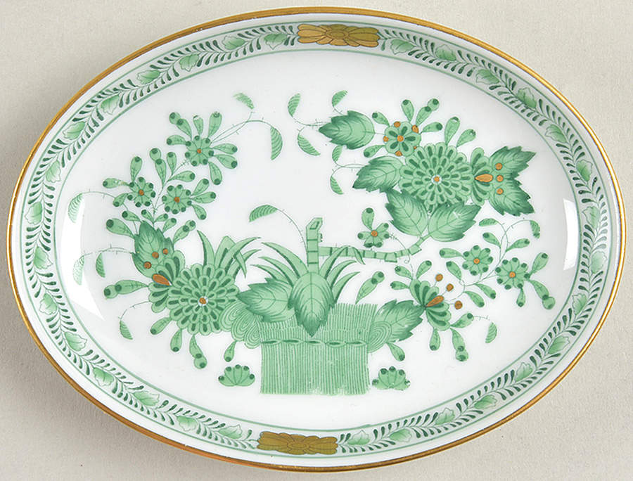 Indian Basket Green (FV) 4" Oval Ashtray by Herend-1