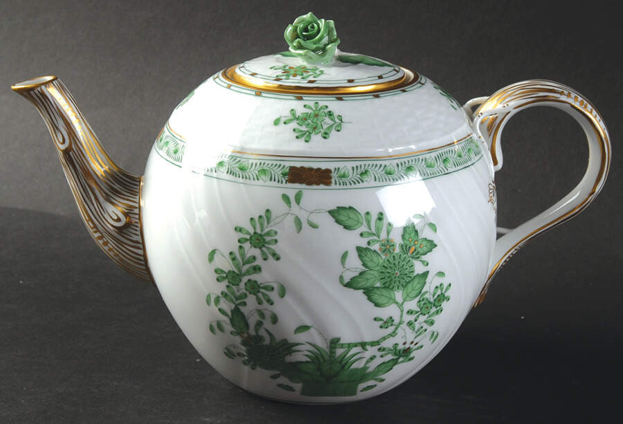 Indian Basket Green (FV) Teapot & Lid by Herend-1