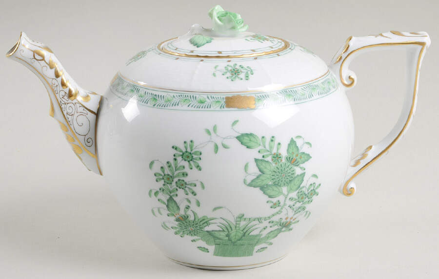Indian Basket Green (FV) Teapot & Lid by Herend-1