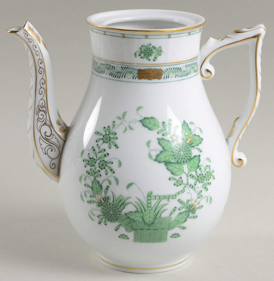Indian Basket Green (FV) Small Coffee Pot No Lid by Herend-1