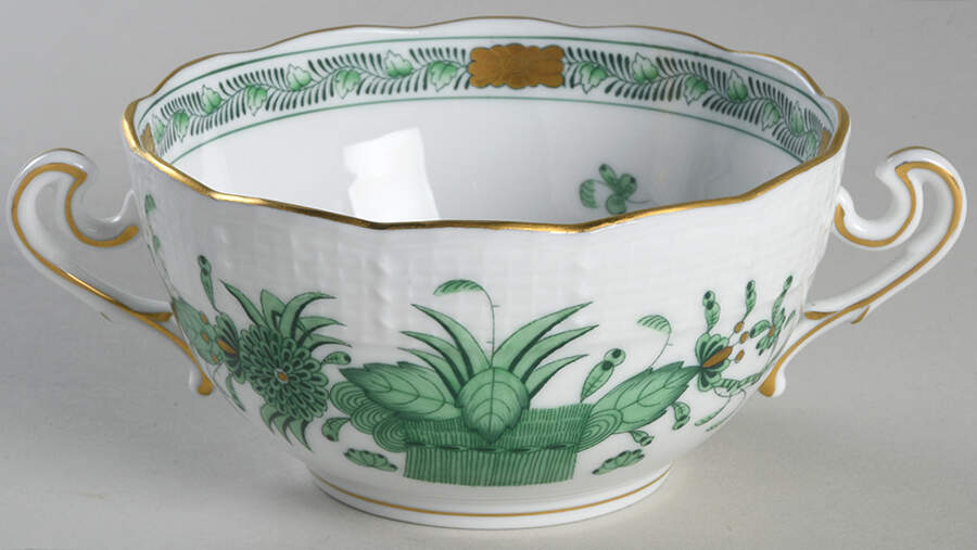 Indian Basket Green (FV) Flat Cream Soup Bowl by Herend-1