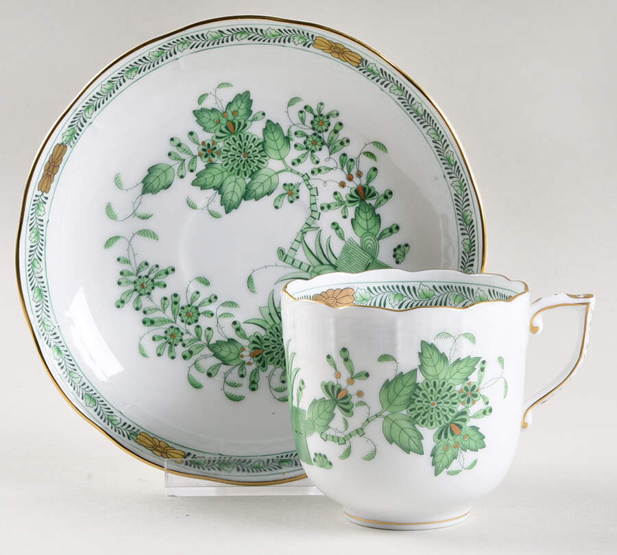 Indian Basket Green (FV) Mocha Cup & Saucer Set by Herend-1