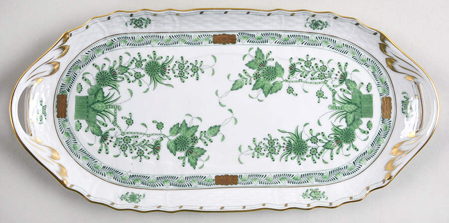Indian Basket Green (FV) 12" Sandwich Tray by Herend-1