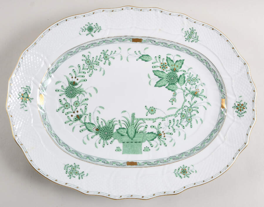 Indian Basket Green (FV) 16" Oval Serving Platter by Herend-1