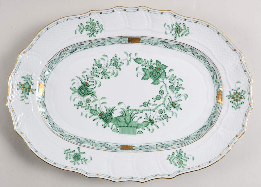 Indian Basket Green (FV) 13" Oval Serving Platter by Herend-1