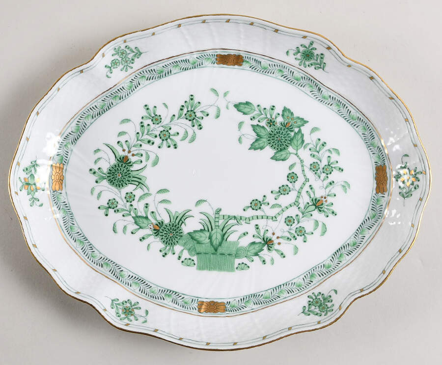 Indian Basket Green (FV) Underplate for Gravy Boat by Herend-1