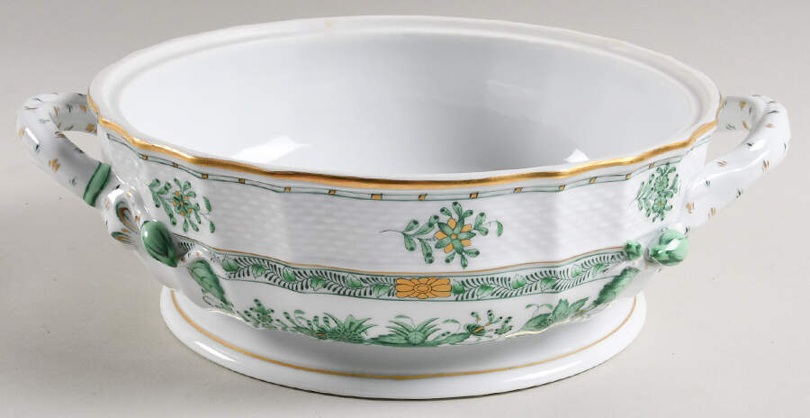 Indian Basket Green (FV) Round Vegetable No Lid by Herend-1