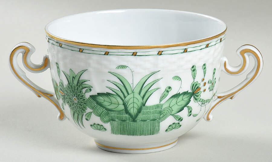 Indian Basket Green (FV) Cream Soup Bowl No Lid by Herend-1